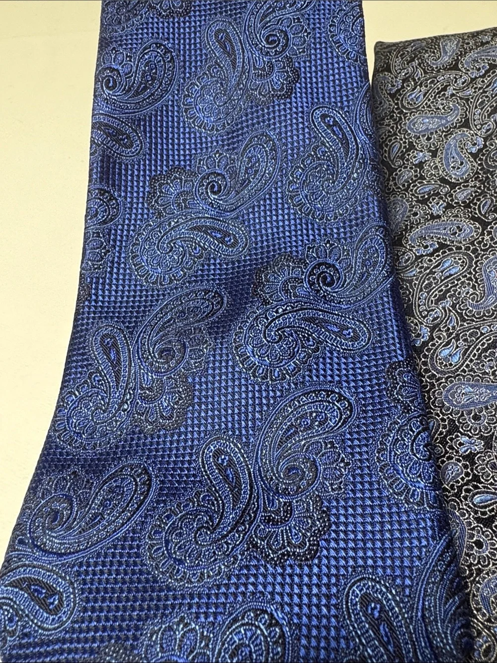 Hart Schaffner Marx Lot of Two Black and Blue Silk Paisley Ties